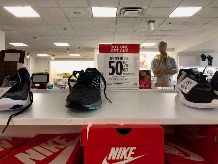 For many pairs of shoes, there was a buy one, get one 50% off deal available.