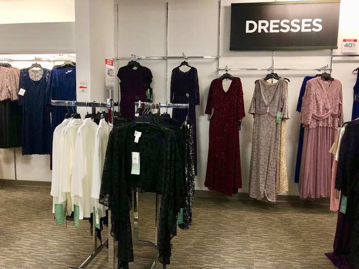 There was a sizable collection of formal eveningwear in JCPenney, but the options looked like they were catering to a slightly older demographic. We also began to notice that a lot of items were on sale.