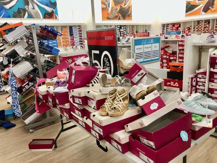 This table of shoes was bursting with boxes and styles for kids, but it wasn