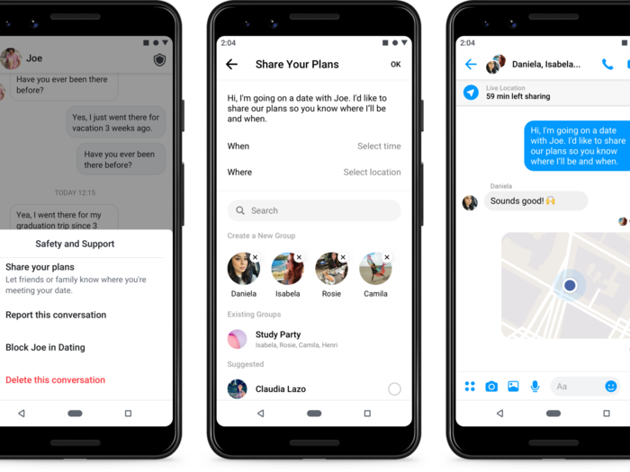Facebook Dating does come with a feature helpful for users — especially straight, female ones — who may be nervous about meeting their online match in real life in an unknown place. Users can share their plans for dates and meet-ups with a select group of Facebook friends, who can see their location and stay updated.