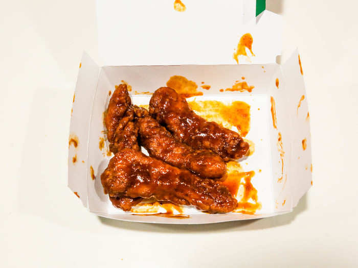 The new spicy BBQ glazed tenders told a similarly sad story.