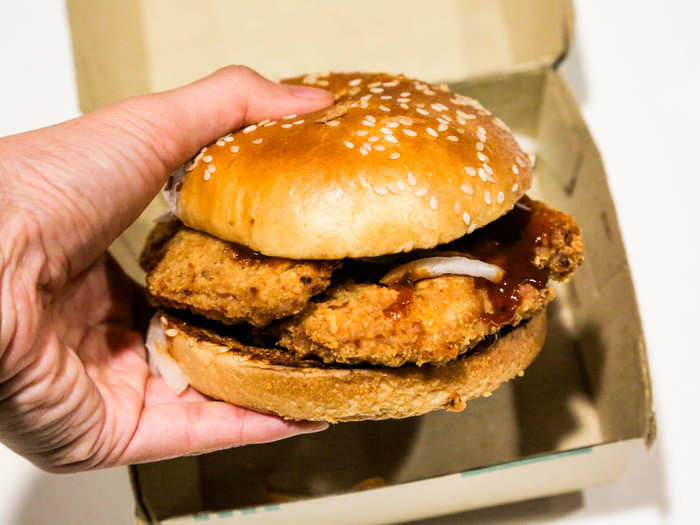 The spicy chicken sandwich came on a sesame bun, which I thought was an odd choice for a chicken sandwich. Its non-spicy counterpart, the buttermilk crispy chicken, comes on a lovely potato brioche.