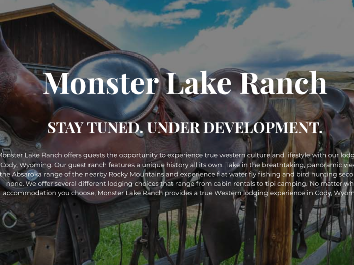 A landing page for the Monster Lake Ranch indicates it was used as a guest ranch, offering cabin and tipi rentals.