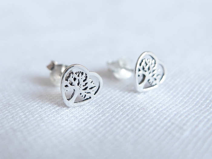 Tree of Life Heart Stud Earrings