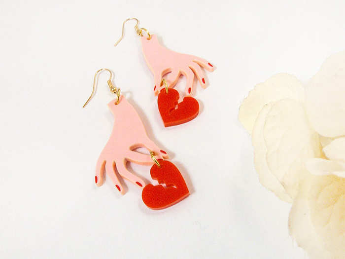 Hand with Broken Heart Earrings