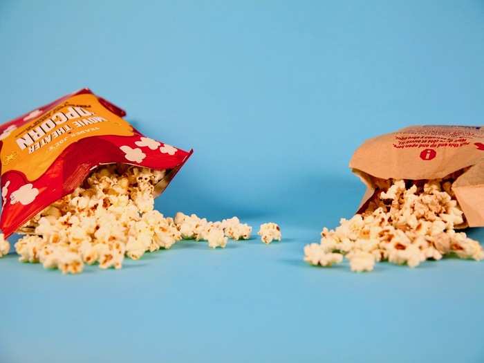 Once the Kirkland Signature popcorn was fully popped, we opened both bags to check out the difference.