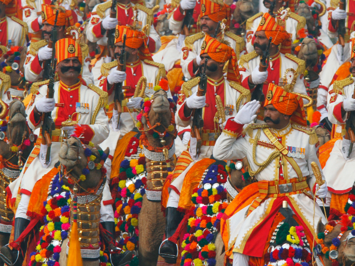 The Indian Army uses camels in its parades.