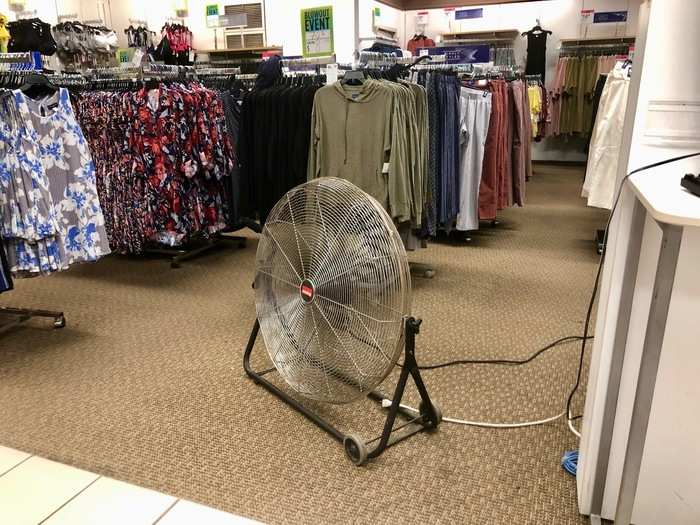 Other unprofessional features permeated the store, like this lone fan in the middle of the floor of the women