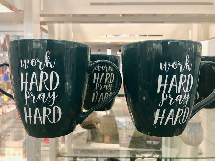 Though we did find some cuter items, like these religiously inspired coffee mugs going for about $7 each ...
