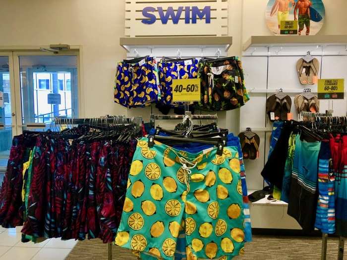The swimwear section also had some louder options. We found these lemon swimming trunks adorable