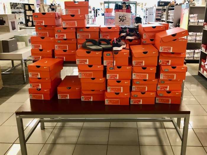 In the shoe section, we found everything from sneakers to heels, plus a prominent display of shoes from the Nike brand. There was a "buy one, get one 50% off" deal for many pairs of shoes.