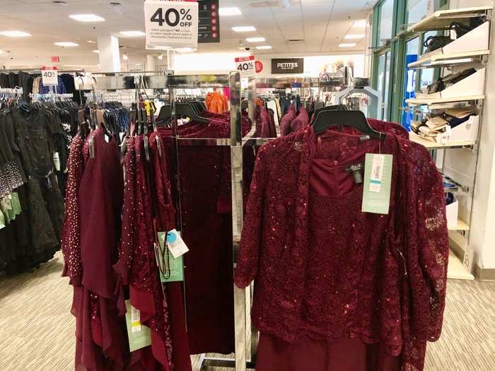 A lot of items in the dress section were on sale, but some of them were still somewhat expensive, like this two-piece maroon evening gown that was listed at $120.