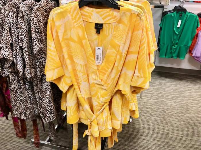 However, we did find this eye-catching yellow wraparound top for $37.