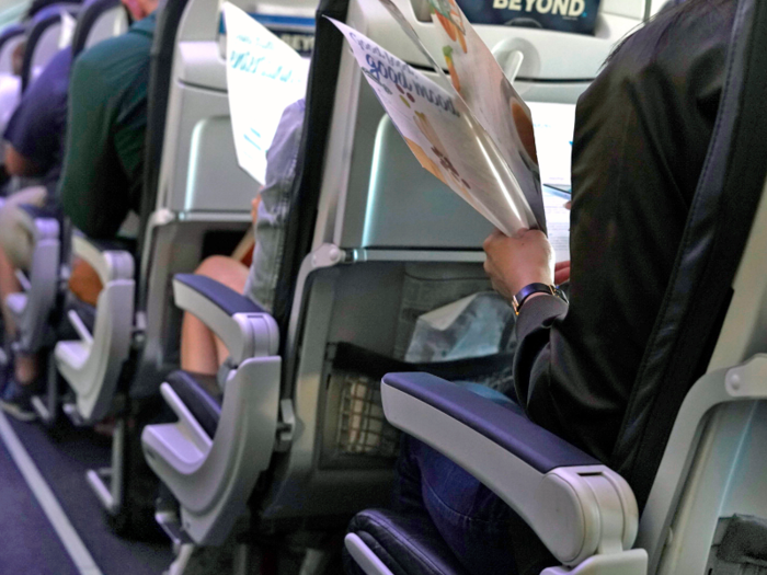 There were printed menus in the pocket on the seat in front of each person.