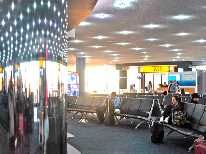 While waiting to board, I enjoyed the morning light coming in through the windows all around the diameter of the room.