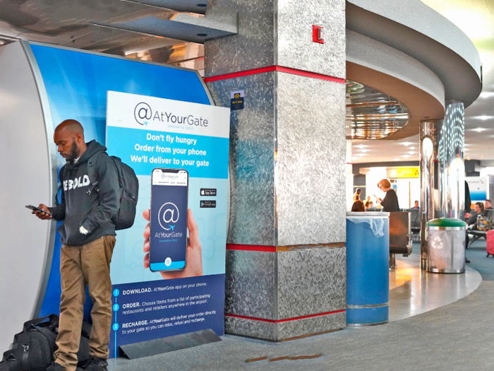 Alaska had its own cluster of gates at my terminal in Newark Airport, and in the center, there is food available for purchase.