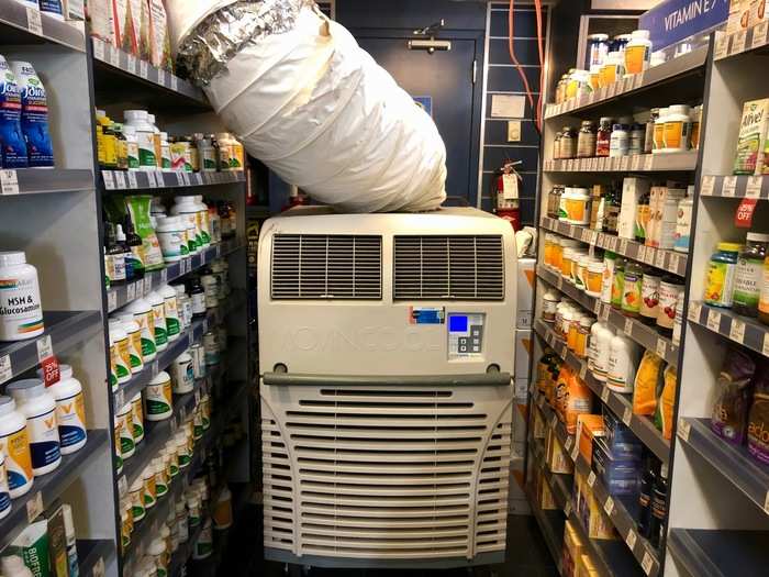 The store also seemed to be having issues with its air conditioning, so we found this massive, unsightly unit in the middle of an aisle.