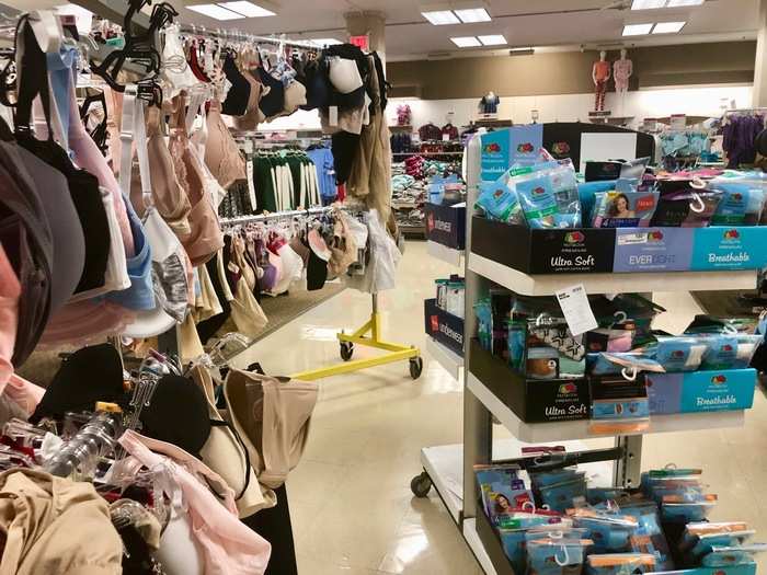 The story was different in the intimates section, which was almost too cluttered to navigate.