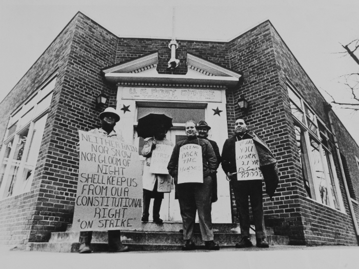 The US Postal Strike of 1970 brought mail delivery to a halt as 210,000 letter carriers stopped working for 8 days.