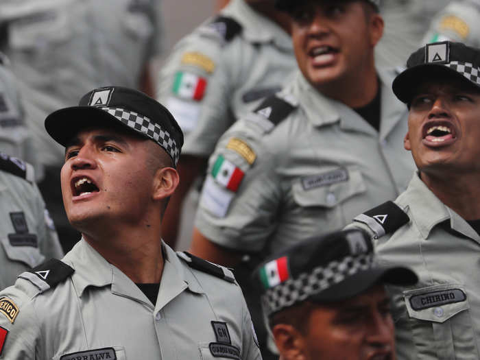 Among the troops who paraded through on the ground were members of the National Guard, which was created at the beginning of 2019.