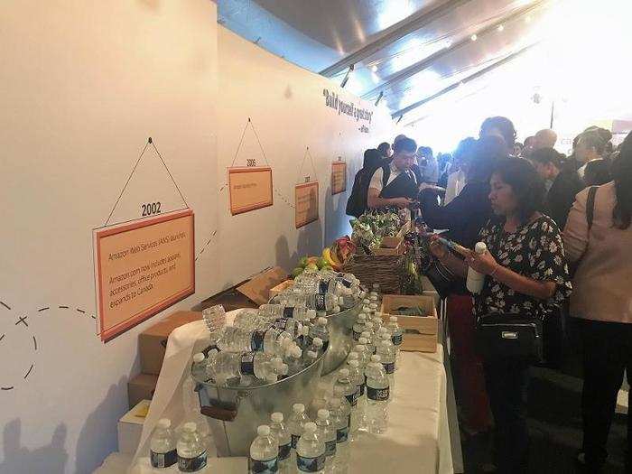 Both inside the tent and at various points in line, Amazon employees passed out water and snacks to keep spirits and energy levels high.