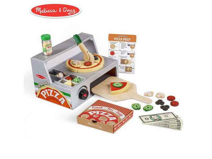 3. Melissa & Doug Top and Bake Wooden Pizza Counter Play Food Set