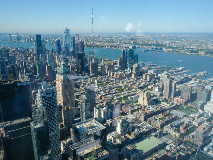 To the west, you can see the new Hudson Yards skyscrapers sprouting up next to the Hudson River, and beyond that, New Jersey.