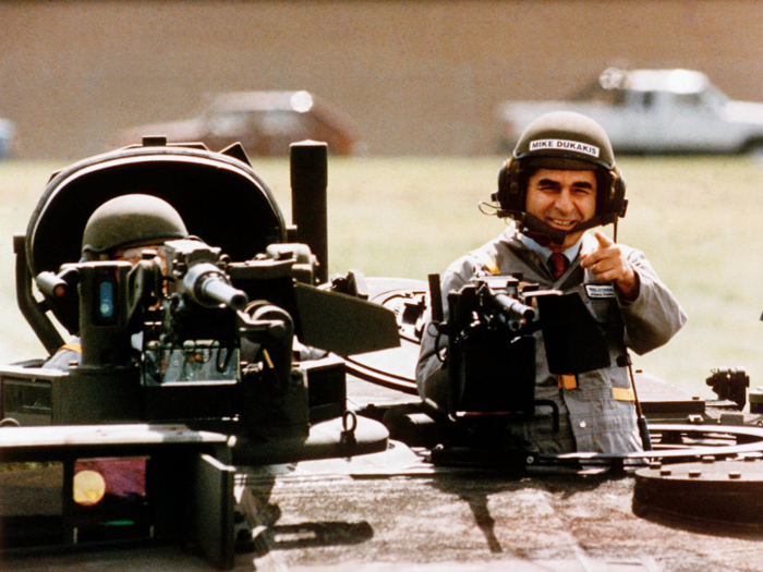 In 1988, Democratic presidential candidate Michael Dukakis rode around in a tank to create an image of a strong leader. It backfired.