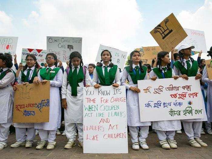 And students gathered in low-lying Bangladesh, calling for political leadership.