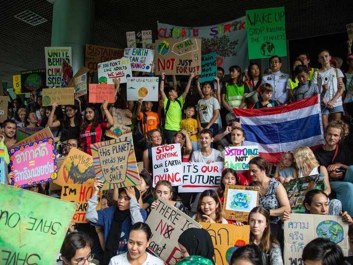 In Thailand, people protested in front of the Ministry of Natural Resources and Environment in Bangkok.