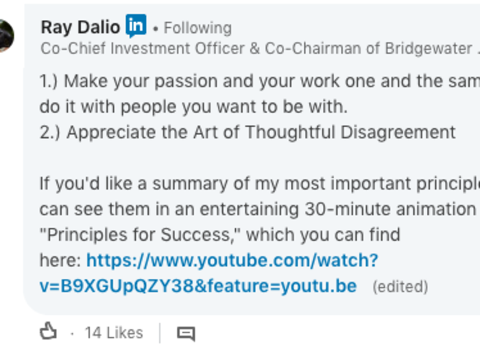 Another user asked Dalio the same question, but wanted him to boil his principles down to just two.