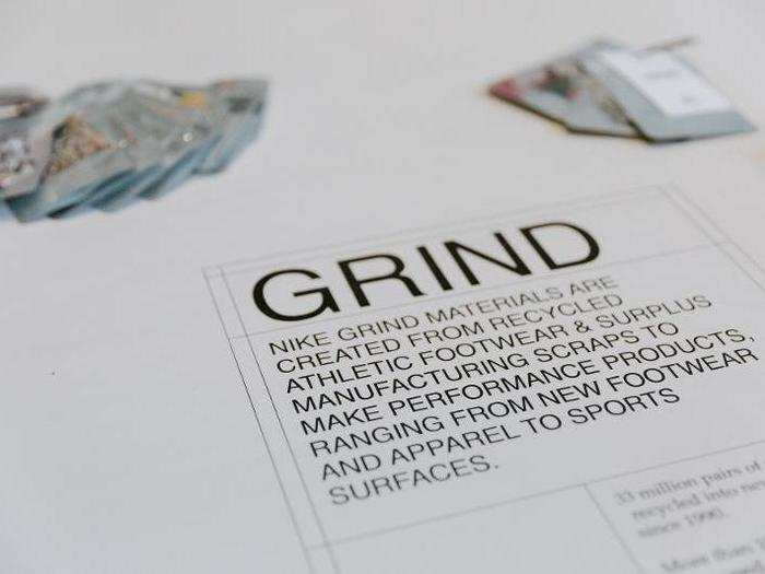 It also included "grind materials," or parts of products made from recycled footwear.