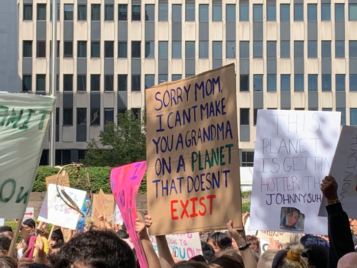 Around 12:30 pm, the marchers moved from Foley Square down Broadway, toward Battery Park.