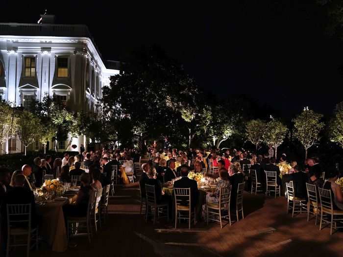 With the temperature around 69 degrees Fahrenheit, it looked like a lovely evening for a state dinner in the White House Rose Garden.