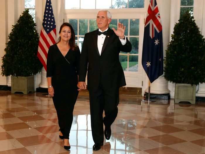 The guests started arriving for the evening. Vice President Mike Pence and second lady Karen Pence wore matching black.