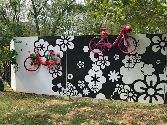 Near The Grounds, we saw this floral mural juxtaposed with brightly painted bicycles.