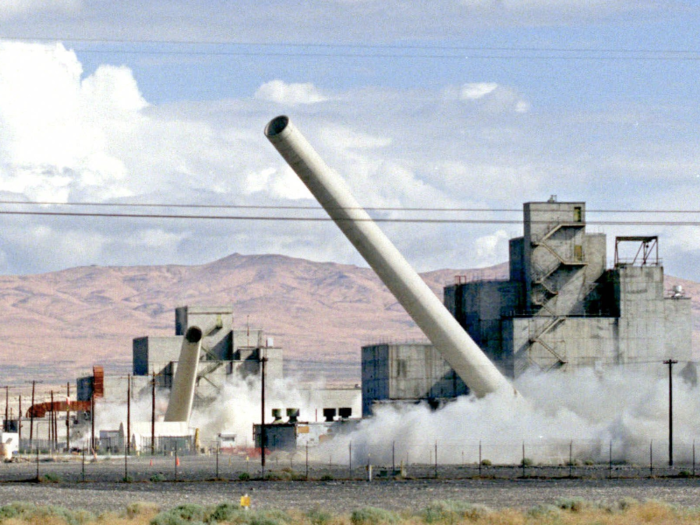 No longer a nuclear weapons factory, nuclear reactor stacks were knocked down...