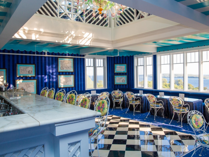 Guests have a variety of dining and entertainment options to choose from. This mostly blue Cupola Bar is located at the very top of the hotel.