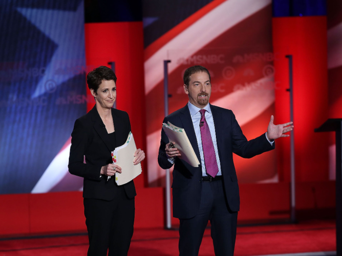 In 2016, Maddow and Chuck Todd hosted a Democrat election debate between Bernie Sanders and Hilary Clinton.