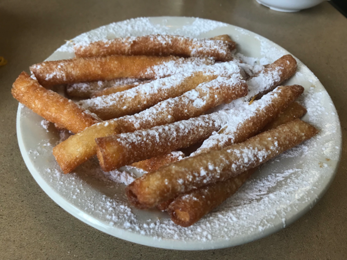 For dessert, we got our hands dirty with a plate of funnel fries. After a full meal at Skyline, these fries can feel like a bit of a chore.