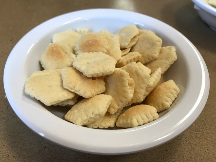 After seating ourselves, our waitress brought my friend and me some oyster crackers to snack on.