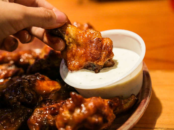 Since I ate my first wing naked, I dipped my second in the accompanying ranch sauce.