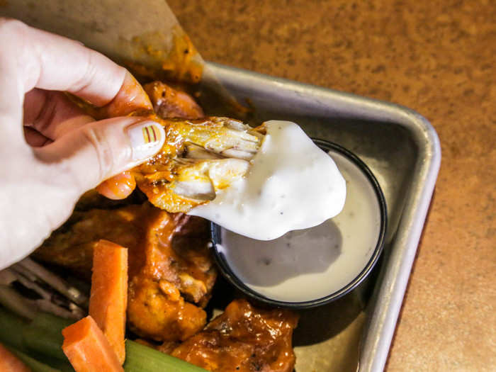 The only way I could tolerate them was by drenching them in ranch, which improved their flavor thousandfold. With the addition of ranch, the wings went from really bad to just ok.