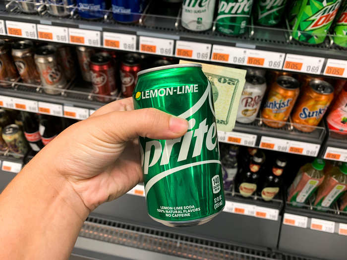 We kept it simple — just a $0.69 can of Sprite. With tax, it cost a little over $1. When we were ready, we alerted a store associate, who then wheeled a cart out from the back of the store.