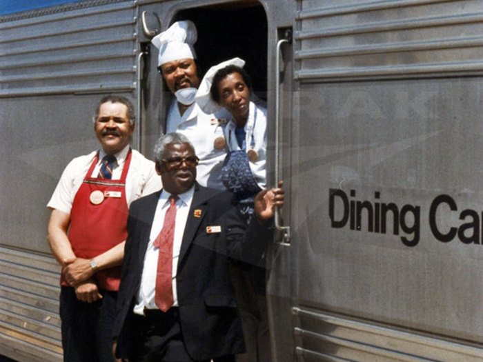 The Superliner dining car was only a few years old in this photo with the dining car staff of a Southwest Chief train taken in 1985.