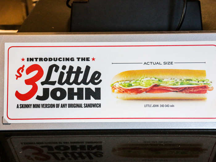 My sandwich artist told me to take a picture of a sign advertising the Little John, which is a new smaller version of a classic Jimmy John