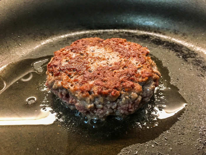 This burger crisped where a beef burger would have charred. I was starting to notice a pattern: Impossible grounds crisp more easily than ground beef does.