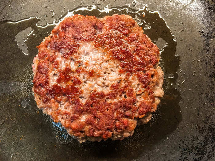 It browned like beef until I left it on the heat a LITTLE too long. Then, the burger acquired a distinctly non-beef crispy crust.