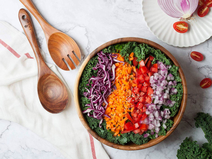 A wooden salad bowl