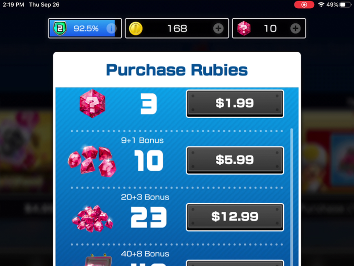 You can also buy rubies in huge packs worth up to $70. If you spend five rubies, you